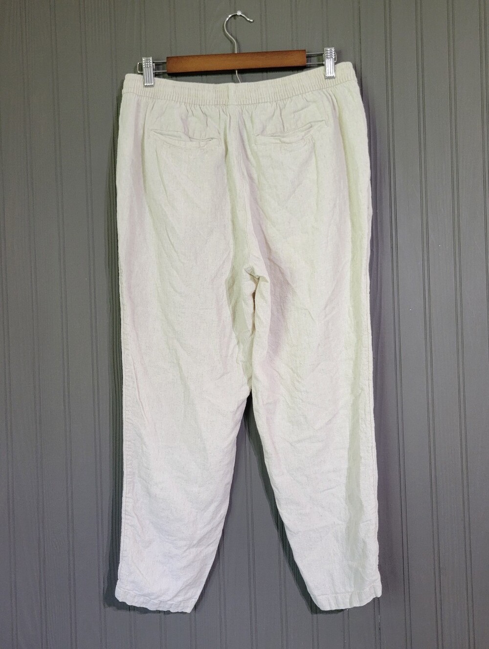 Old Navy Linen Blend Pull-On Ankle Pants  Elastic Waist Cream Women's Medium - Picture 2 of 10
